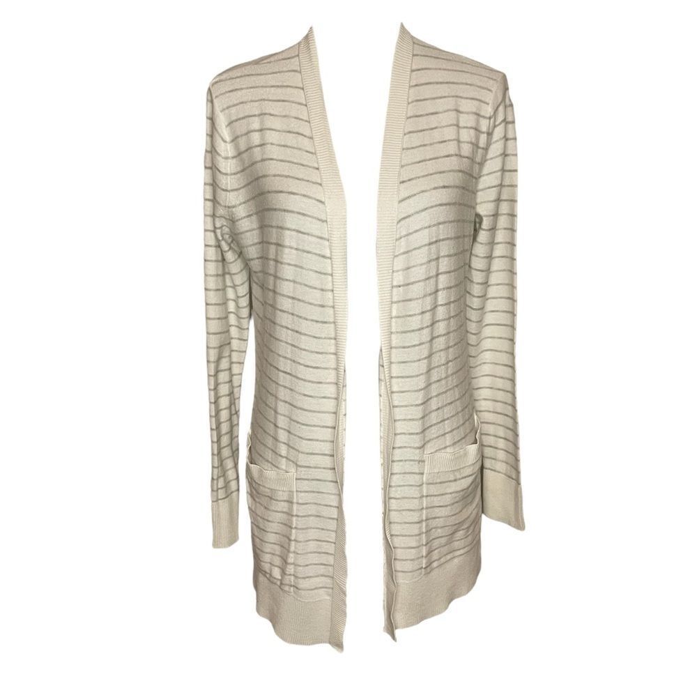Eddie Bauer Striped Lightweight Cardigan White and Gray Striped Size Small